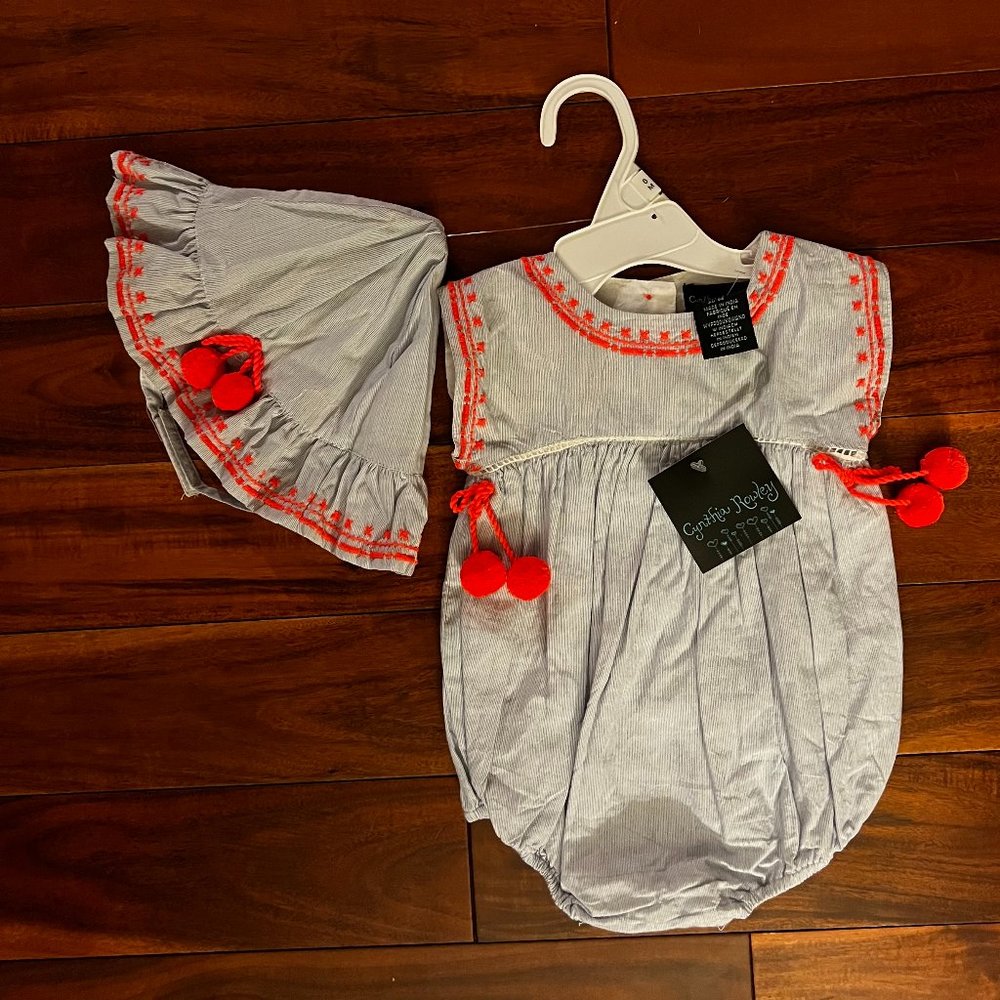 3-6M Cynthia Rowley Romper with Matching Sun Hat NWT